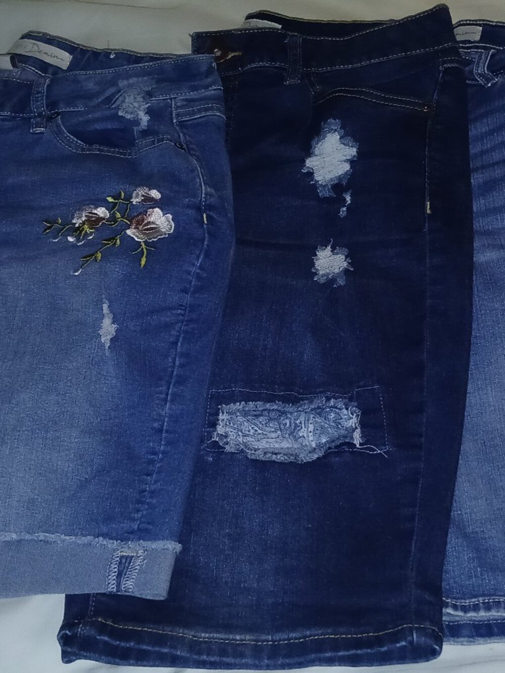 3 PR. Ladies Size 10 Jean Knee Length Shorts. Cute Designs Only $15 for all 3 Pr